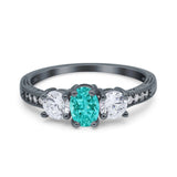 Three Stone Oval Engagement Ring Simulated Cubic Zirconia 925 Sterling Silver