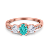 Three Stone Oval Engagement Ring Simulated Cubic Zirconia 925 Sterling Silver