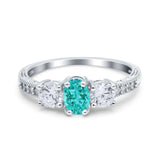 Three Stone Oval Engagement Ring Simulated Cubic Zirconia 925 Sterling Silver