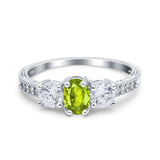 Three Stone Oval Engagement Ring Simulated Cubic Zirconia 925 Sterling Silver