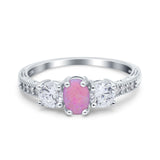 Three Stone Oval Engagement Ring Simulated Cubic Zirconia 925 Sterling Silver