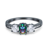 Three Stone Oval Engagement Ring Simulated Cubic Zirconia 925 Sterling Silver