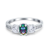 Three Stone Oval Engagement Ring Simulated Cubic Zirconia 925 Sterling Silver