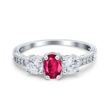 Three Stone Oval Engagement Ring Simulated Cubic Zirconia 925 Sterling Silver