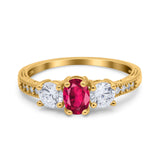 Three Stone Oval Engagement Ring Simulated Cubic Zirconia 925 Sterling Silver