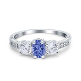 Three Stone Oval Engagement Ring Simulated Cubic Zirconia 925 Sterling Silver
