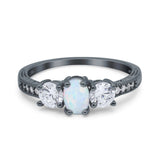 Three Stone Oval Engagement Ring Simulated Cubic Zirconia 925 Sterling Silver