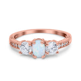 Three Stone Oval Engagement Ring Simulated Cubic Zirconia 925 Sterling Silver