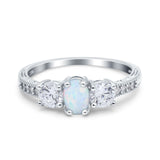Three Stone Oval Engagement Ring Simulated Cubic Zirconia 925 Sterling Silver
