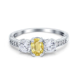 Three Stone Oval Engagement Ring Simulated Cubic Zirconia 925 Sterling Silver