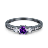 Three Stone Engagement Ring Round Simulated Cubic Zirconia 925 Sterling Silver