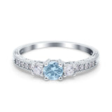 Three Stone Engagement Ring Round Simulated Cubic Zirconia 925 Sterling Silver