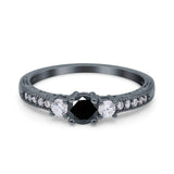 Three Stone Engagement Ring Round Simulated Cubic Zirconia 925 Sterling Silver
