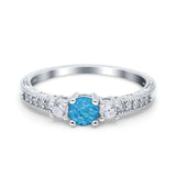 Three Stone Engagement Ring Round Simulated Cubic Zirconia 925 Sterling Silver