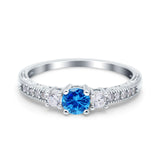 Three Stone Engagement Ring Round Simulated Cubic Zirconia 925 Sterling Silver