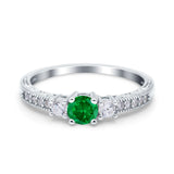 Three Stone Engagement Ring Round Simulated Cubic Zirconia 925 Sterling Silver