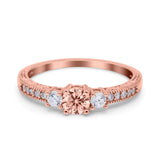 Three Stone Engagement Ring Round Simulated Cubic Zirconia 925 Sterling Silver