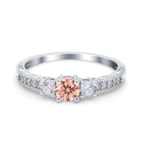 Three Stone Engagement Ring Round Simulated Cubic Zirconia 925 Sterling Silver