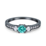 Three Stone Engagement Ring Round Simulated Cubic Zirconia 925 Sterling Silver