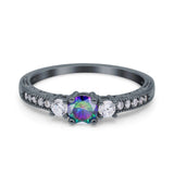 Three Stone Engagement Ring Round Simulated Cubic Zirconia 925 Sterling Silver