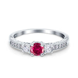 Three Stone Engagement Ring Round Simulated Cubic Zirconia 925 Sterling Silver