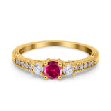 Three Stone Engagement Ring Round Simulated Cubic Zirconia 925 Sterling Silver