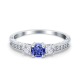 Three Stone Engagement Ring Round Simulated Cubic Zirconia 925 Sterling Silver