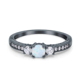 Three Stone Engagement Ring Round Simulated Cubic Zirconia 925 Sterling Silver