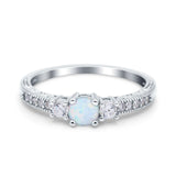Three Stone Engagement Ring Round Simulated Cubic Zirconia 925 Sterling Silver