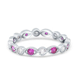 Curved Marquise Art Dec Full Eternity Stackable Band Simulated Ruby  & Cubic Zirconia 925 Sterling Silver