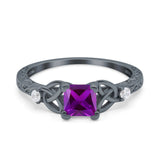 Cushion Celtic Art Deco Engagement Ring Simulated Cubic Zirconia 925 Sterling Silver