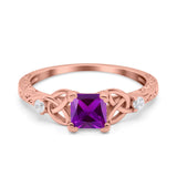 Cushion Celtic Art Deco Engagement Ring Simulated Cubic Zirconia 925 Sterling Silver