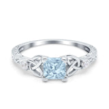 Cushion Celtic Art Deco Engagement Ring Simulated Cubic Zirconia 925 Sterling Silver