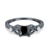 Cushion Celtic Art Deco Engagement Ring Simulated Cubic Zirconia 925 Sterling Silver