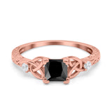 Cushion Celtic Art Deco Engagement Ring Simulated Cubic Zirconia 925 Sterling Silver