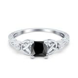 Cushion Celtic Art Deco Engagement Ring Simulated Cubic Zirconia 925 Sterling Silver