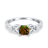 Cushion Celtic Art Deco Engagement Ring Simulated Cubic Zirconia 925 Sterling Silver