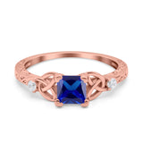 Cushion Celtic Art Deco Engagement Ring Simulated Cubic Zirconia 925 Sterling Silver