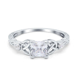 Cushion Celtic Art Deco Engagement Ring Simulated Cubic Zirconia 925 Sterling Silver