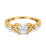 Cushion Celtic Art Deco Engagement Ring Simulated Cubic Zirconia 925 Sterling Silver