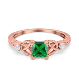 Cushion Celtic Art Deco Engagement Ring Simulated Cubic Zirconia 925 Sterling Silver