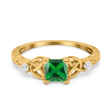 Cushion Celtic Art Deco Engagement Ring Simulated Cubic Zirconia 925 Sterling Silver