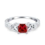 Cushion Celtic Art Deco Engagement Ring Simulated Cubic Zirconia 925 Sterling Silver