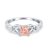 Cushion Celtic Art Deco Engagement Ring Simulated Cubic Zirconia 925 Sterling Silver