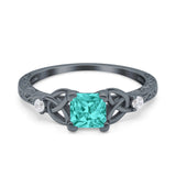 Cushion Celtic Art Deco Engagement Ring Simulated Cubic Zirconia 925 Sterling Silver