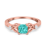 Cushion Celtic Art Deco Engagement Ring Simulated Cubic Zirconia 925 Sterling Silver