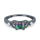 Cushion Celtic Art Deco Engagement Ring Simulated Cubic Zirconia 925 Sterling Silver