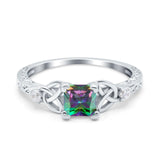 Cushion Celtic Art Deco Engagement Ring Simulated Cubic Zirconia 925 Sterling Silver