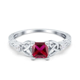 Cushion Celtic Art Deco Engagement Ring Simulated Cubic Zirconia 925 Sterling Silver