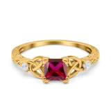 Cushion Celtic Art Deco Engagement Ring Simulated Cubic Zirconia 925 Sterling Silver